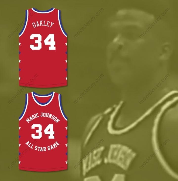 CUSTOM ANY Name Number CHARLES OAKLEY 34 MAGIC JOHNSON ALL STAR GAME RED BASKETBALL JERSEY 1990 MIDSUMMER NIGHT'S MAGIC CHARITY EVENT Top Stitched S-6XL