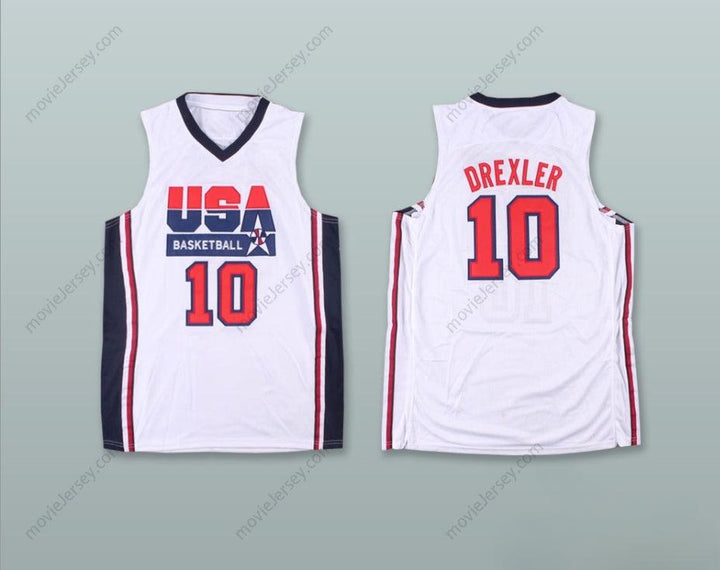 CUSTOM ANY Name Number CLYDE DREXLER 10 USA WHITE BASKETBALL JERSEY Top Stitched S-6XL