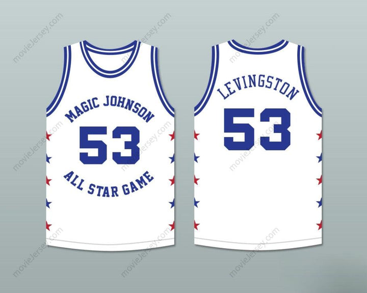 CUSTOM ANY Name Number CLIFF LEVINGSTON 53 MAGIC JOHNSON ALL STAR GAME WHITE BASKETBALL JERSEY 1986 MIDSUMMER NIGHT'S MAGIC CHARITY EVENT Top Stitched S-6XL