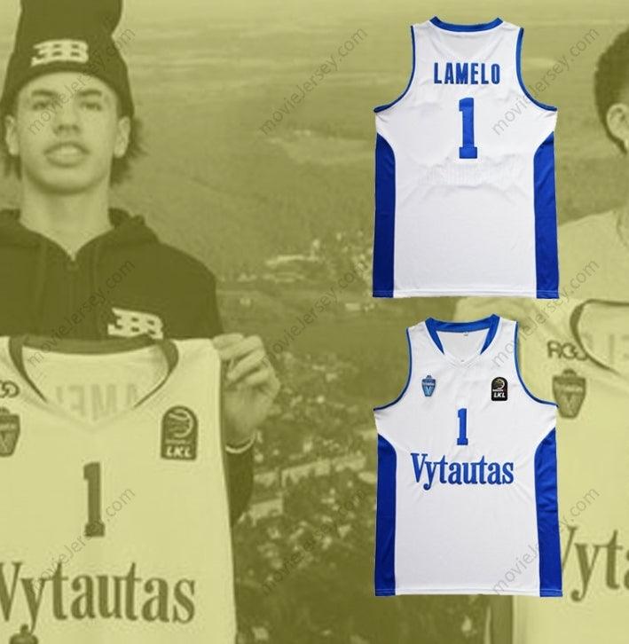CUSTOM ANY Name Number LAMELO BALL 1 LITHUANIA VYTAUTAS WHITE BASKETBALL JERSEY Top Stitched S-6XL
