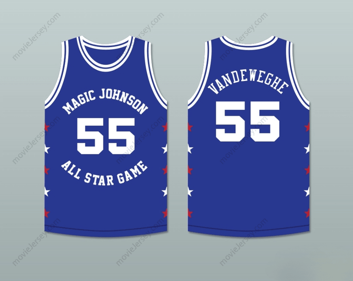 CUSTOM ANY Name Number KIKI VANDEWEGHE 55 MAGIC JOHNSON ALL STAR GAME BLUE BASKETBALL JERSEY 1989 MIDSUMMER NIGHT'S MAGIC CHARITY EVENT Top Stitched S-6XL