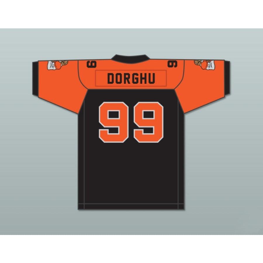 CUSTOM ANY WITH PATCHES ORC FOGTEETH DORGHU 99 ORANGE/BLACK FOOTBALL JERSEY Top Stitched S-6XL