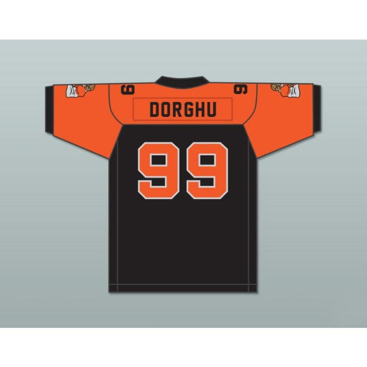 CUSTOM ANY WITH PATCHES ORC FOGTEETH DORGHU 99 ORANGE/BLACK FOOTBALL JERSEY Top Stitched S-6XL