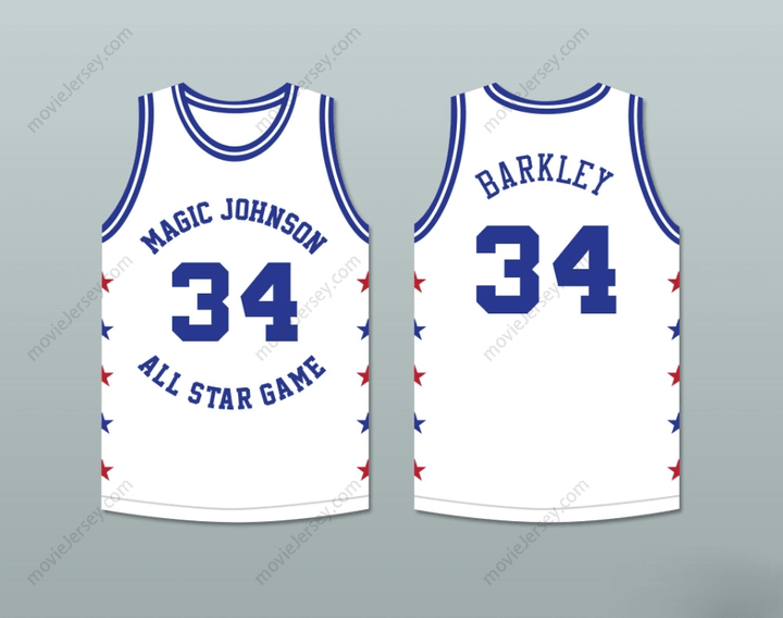 CUSTOM ANY Name Number CHARLES BARKLEY 34 MAGIC JOHNSON ALL STAR GAME WHITE BASKETBALL JERSEY 1989 MIDSUMMER NIGHT'S MAGIC CHARITY EVENT Top Stitched S-6XL