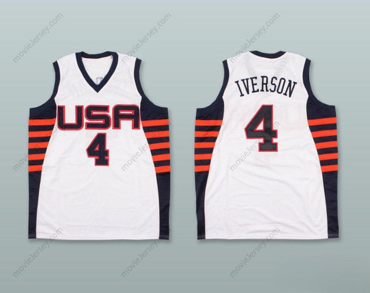 CUSTOM ANY Name Number ALLEN IVERSON 4 USA WHITE BASKETBALL JERSEY Top Stitched S-6XL
