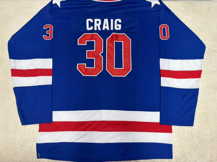Custom Any Name Number 1980 MIRACLE ON ICE TEAM USA JIM CRAIG 30 HOCKEY JERSEY BLUE WITH PATCH Top Stitched S-6XL