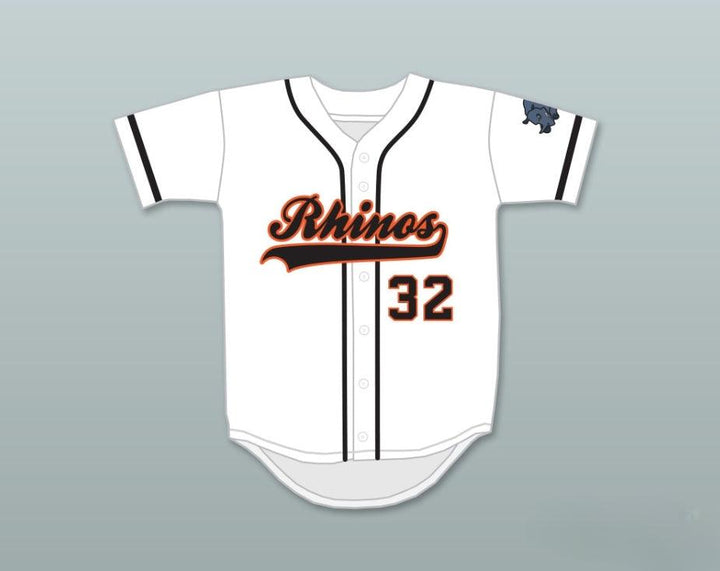 Custom Any Name Number RAFFY BENITEZ 32 RHINOS WHITE BASEBALL JERSEY WITH PATCH KEY & PEELE SLAP ASS Top Stitched S-6XL