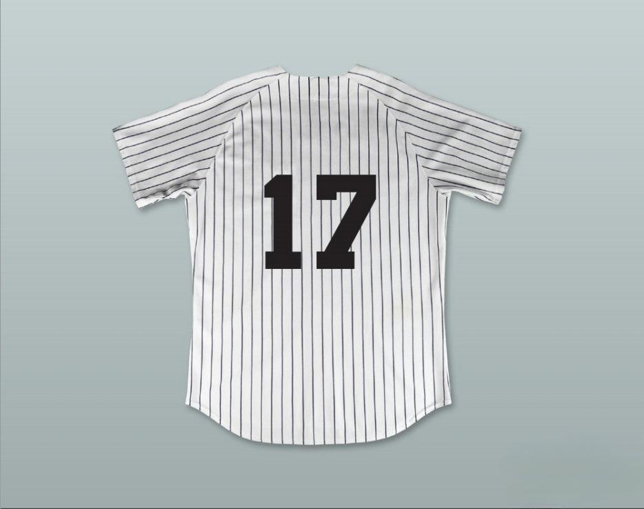 Custom Any Name Number GEORGE COSTANZA 17 IMPROV WHITE PINSTRIPED BASEBALL JERSEY 'THE UNDERSTUDY' Top Stitched S-6XL