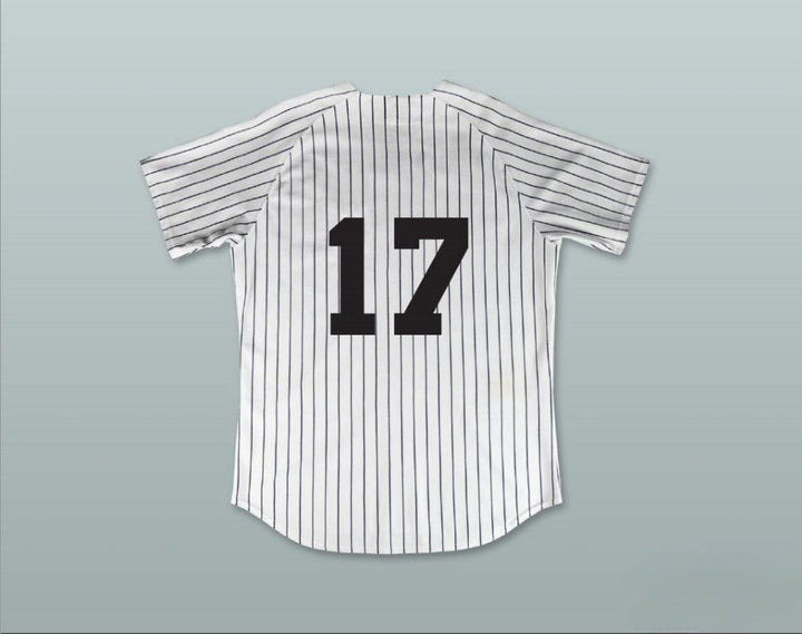 Custom Any Name Number GEORGE COSTANZA 17 IMPROV WHITE PINSTRIPED BASEBALL JERSEY 'THE UNDERSTUDY' Top Stitched S-6XL