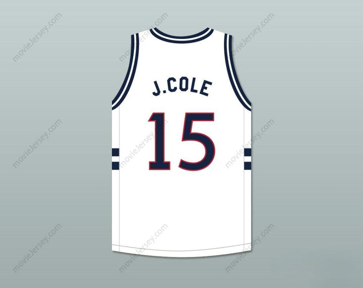 CUSTOM ANY Name Number J. COLE 15 BULLDOGS HIGH SCHOOL WHITE BASKETBALL JERSEY Top Stitched S-6XL
