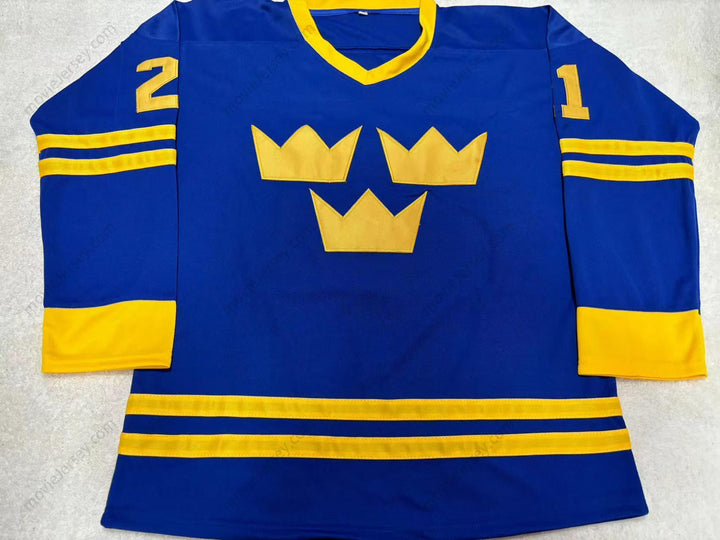 Custom Any Name Number PETER FORSBERG 21 SWEDEN NATIONAL TEAM BLUE HOCKEY JERSEY Stitched Top Stitched S-6XL
