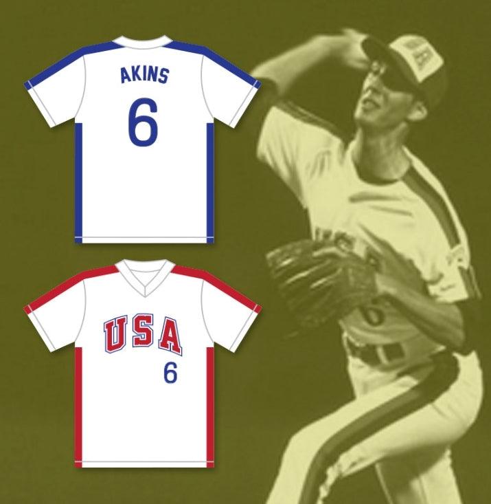 Custom Any Name Number SID AKINS 6 1984 USA TEAM WHITE BASEBALL JERSEY Top Stitched S-6XL
