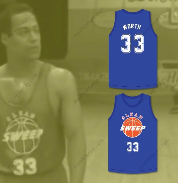 CUSTOM ANY Name Number BARRY WORTH 33 CLEAN SWEEP BLUE BASKETBALL JERSEY SLAM DUNK ERNEST 2 Top Stitched S-6XL
