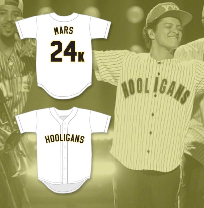 Custom Any Name Number BRUNO MARS 24K HOOLIGANS WHITE BASEBALL JERSEY BET AWARDS Top Stitched S-6XL