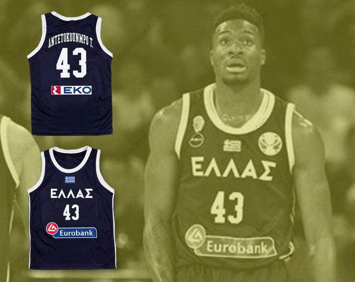 Custom Any Name Number Thanasis Antetokounmpo 43 Greece Navy Blue Basketball Jersey Top Stitched S-6XL