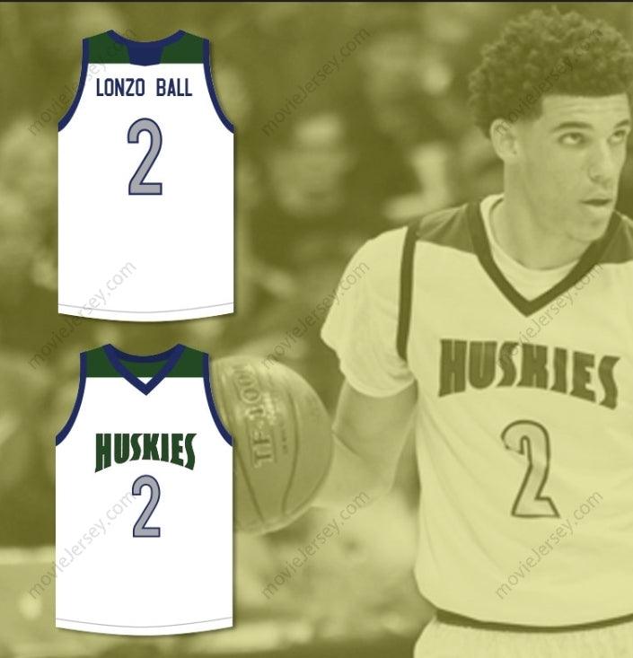 CUSTOM ANY Name Number LONZO BALL 2   HUSKIES WHITE BASKETBALL JERSEY Top Stitched S-6XL