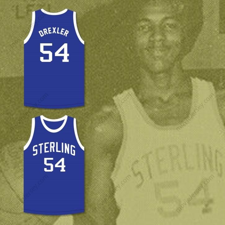 CUSTOM ANY Name Number CLYDE DREXLER 54 STERLING HIGH SCHOOL RAIDERS BLUE BASKETBALL JERSEY 2 Top Stitched S-6XL