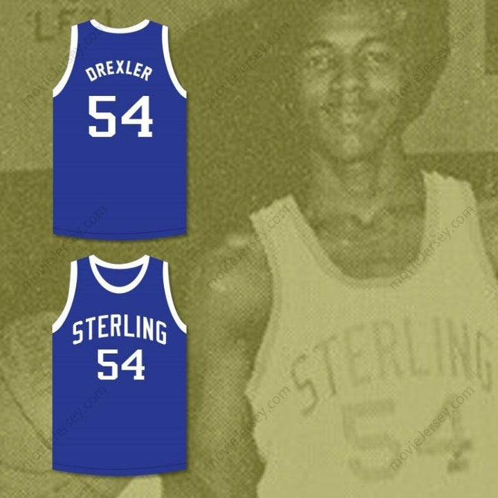 CUSTOM ANY Name Number CLYDE DREXLER 54 STERLING HIGH SCHOOL RAIDERS BLUE BASKETBALL JERSEY 2 Top Stitched S-6XL