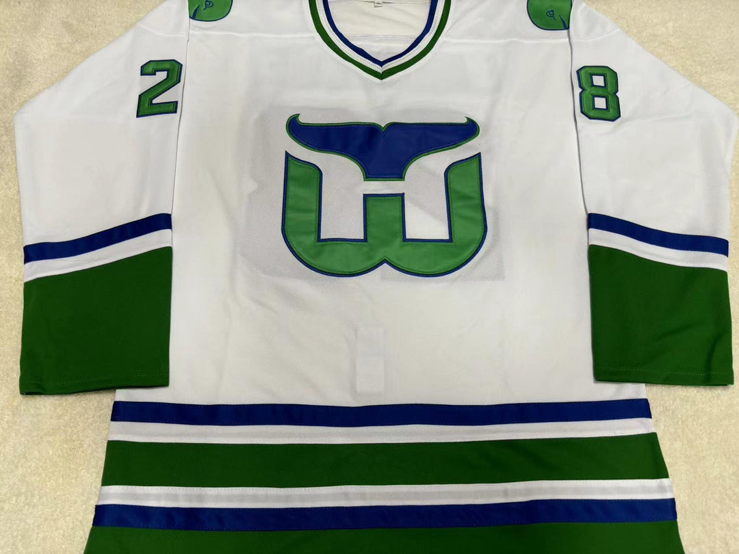 Custom Any Name Number PIERRE LAROUCHE 28 HARTFORD WHALERS WHITE HOCKEY JERSEY Stitched Top Stitched S-6XL