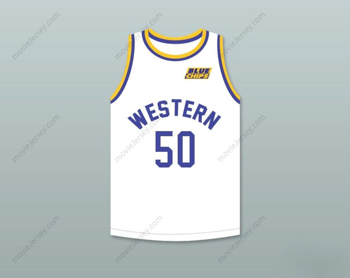 CUSTOM ANY Name Number SHAQ NEON BOUDEAUX 50   WHITE BASKETBALL JERSEY WITH BLUE CHIPS PATCH Top Stitched S-6XL