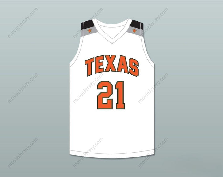 CUSTOM ANY Name Number ALEX CARUSO 21 TEXAS D1 AMBASSADORS  WHITE BASKETBALL JERSEY 1 Top Stitched S-6XL