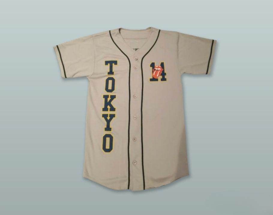 Custom Any Name Number ROLLING STONES 14 TOKYO TAN BUTTON DOWN BASEBALL JERSEY Top Stitched S-6XL