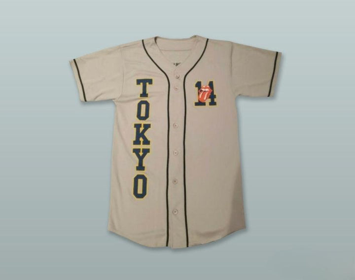 Custom Any Name Number ROLLING STONES 14 TOKYO TAN BUTTON DOWN BASEBALL JERSEY Top Stitched S-6XL