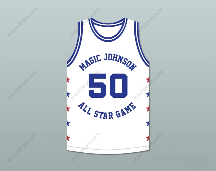 CUSTOM ANY Name Number RALPH SAMPSON 50 MAGIC JOHNSON ALL STAR GAME WHITE BASKETBALL JERSEY 1986 MIDSUMMER NIGHT'S MAGIC CHARITY EVENT Top Stitched S-6XL