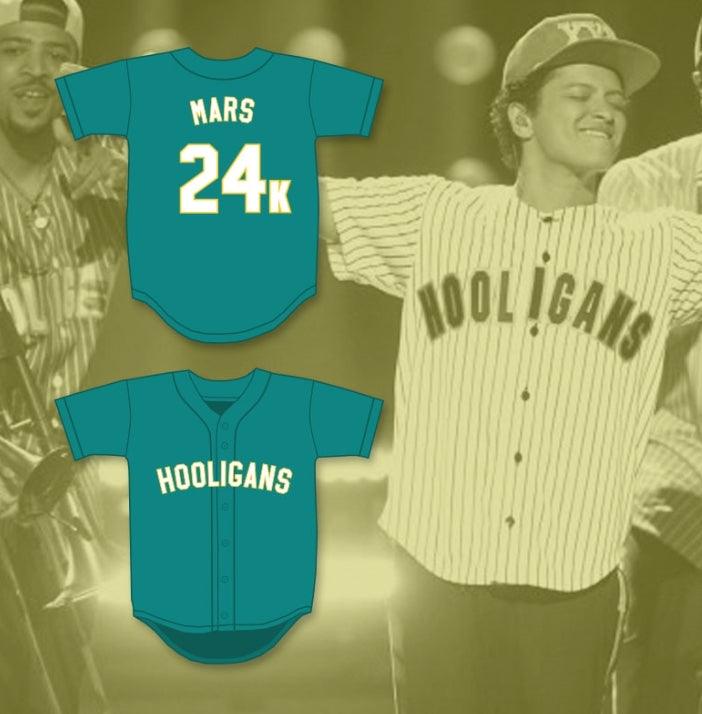 Custom Any Name Number BRUNO MARS 24K HOOLIGANS TEAL BASEBALL JERSEY BET AWARDS Top Stitched S-6XL
