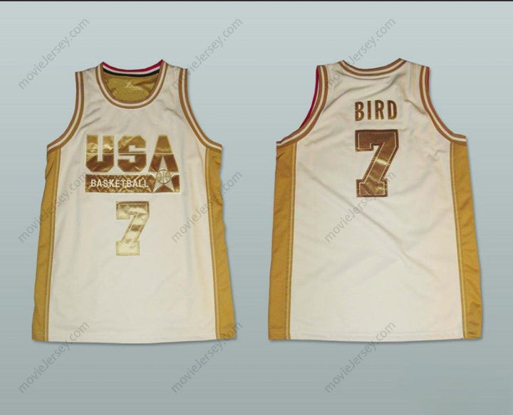 CUSTOM ANY Name Number LARRY BIRD USA WHITE AND GOLD BASKETBALL JERSEY NEW STITCH SEWN Top Stitched S-6XL