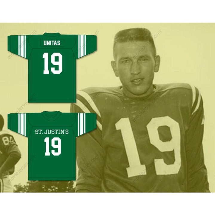 CUSTOM JOHNNY UNITAS 19 ST. JUSTIN'S HIGH SCHOOL PITTSBURGH FOOTBALL JERSEY Top Stitched S-6XL