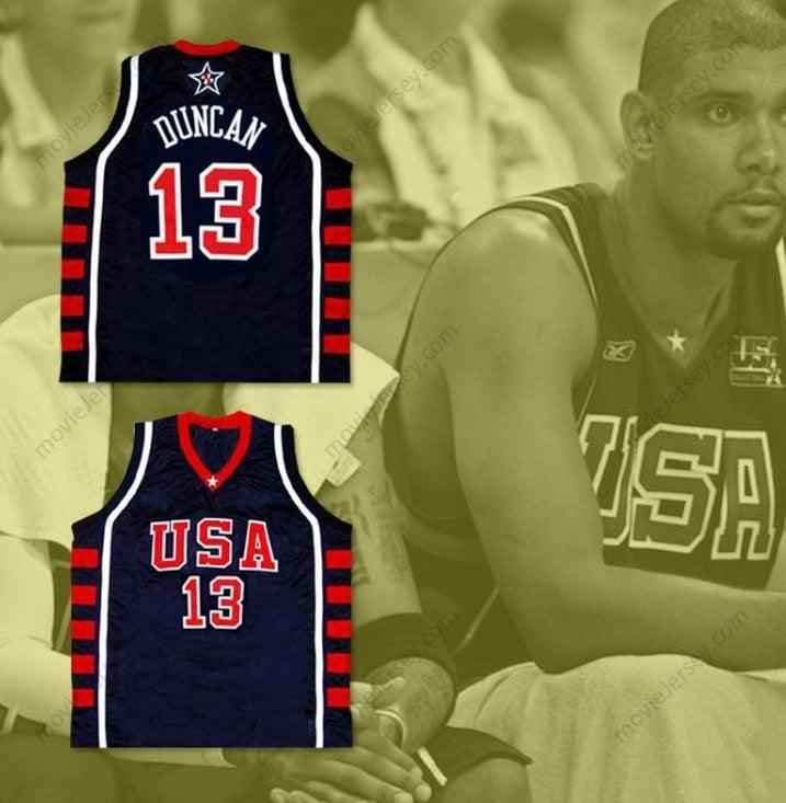 CUSTOM ANY Name Number TIM DUNCAN USA TEAM BASKETBALL JERSEY NEW ANY SIZE Top Stitched S-6XL