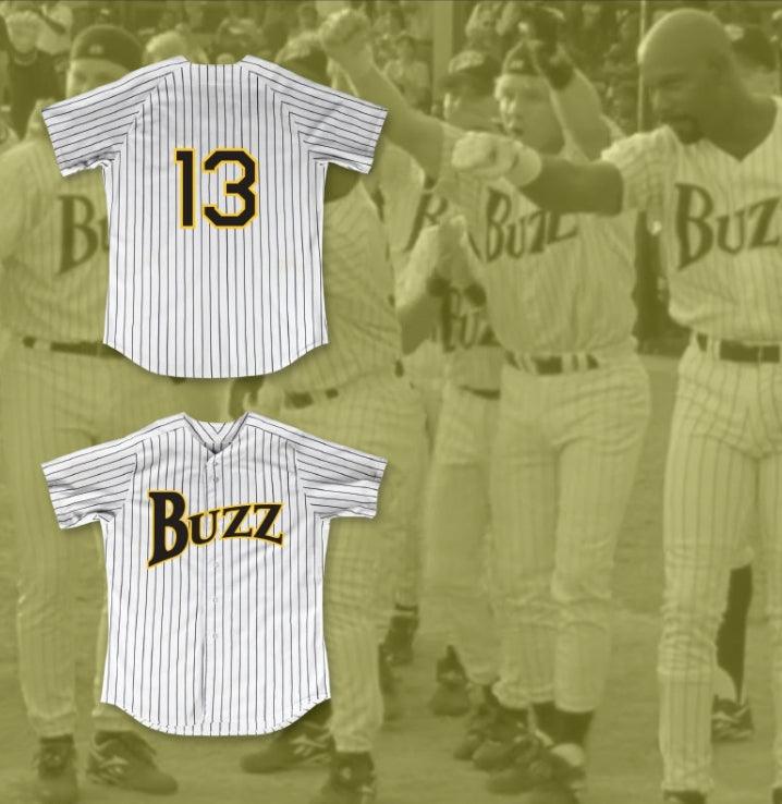 Custom Any Name Number PEDRO CERRANO 13 BUZZ WHITE PINSTRIPED BASEBALL JERSEY MAJOR LEAGUE: BACK TO THE MINORS Top Stitched S-6XL
