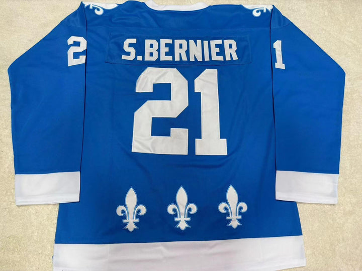 Custom Any Name Number 1977-78 WHA SERGE BERNIER 21 QUEBEC NORDIQUES BLUE HOCKEY JERSEY Top Stitched S-6XL