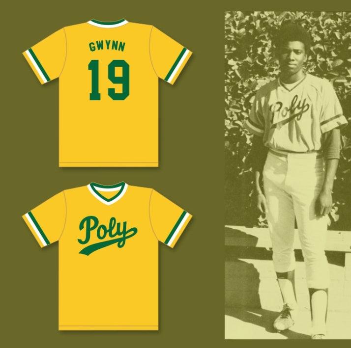 Custom Any Name Number TONY GWYNN 19   POLYTECHNIC HIGH SCHOOL JACKRABBITS YELLOW BASEBALL JERSEY 2 Top Stitched S-6XL