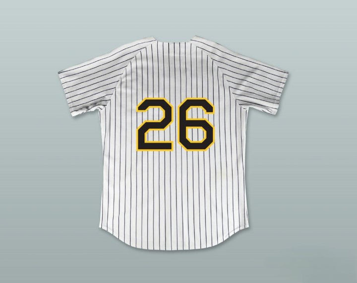Custom Any Name Number LANCE PERE 26 BUZZ WHITE PINSTRIPED BASEBALL JERSEY MAJOR LEAGUE: BACK TO THE MINORS Top Stitched S-6XL