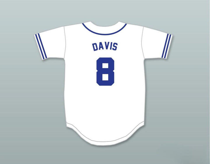 Custom Any Name Number CRASH DAVIS 8  RETRO BUTTON DOWN WHITE BASEBALL JERSEY Top Stitched S-6XL