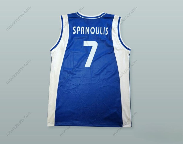 CUSTOM ANY Name Number VASSILIS SPANOULIS 7 GREECE BLUE BASKETBALL JERSEY Top Stitched S-6XL