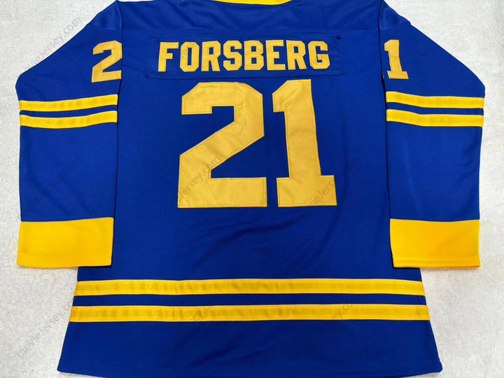 Custom Any Name Number PETER FORSBERG 21 SWEDEN NATIONAL TEAM BLUE HOCKEY JERSEY Stitched Top Stitched S-6XL
