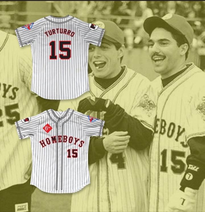 Custom Any Name Number NICHOLAS TURTURRO 15 HOMEBOYS PINSTRIPED BASEBALL JERSEY 6TH ANNUAL ROCK N' JOCK SOFTBALL CHALLENGE 1995 Top Stitched S-6XL
