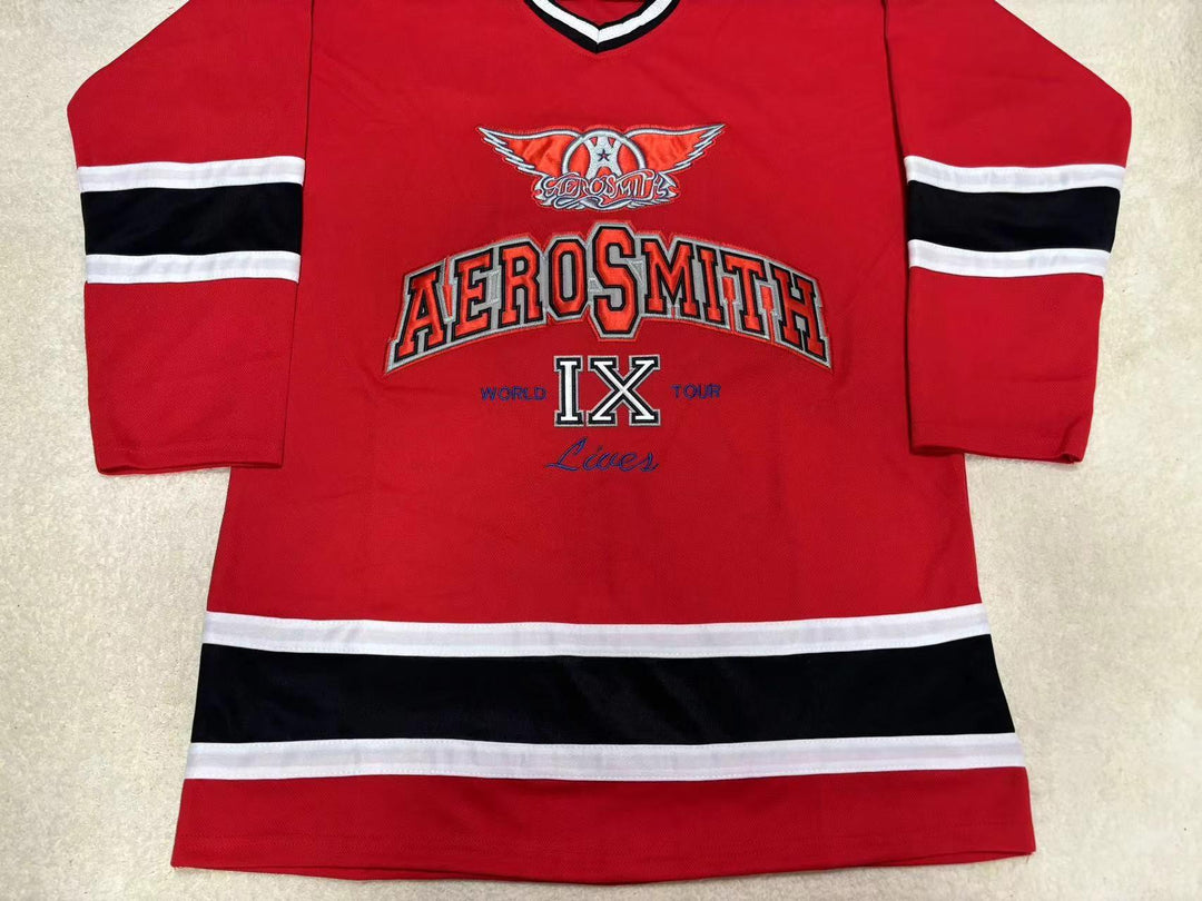 Custom Any Name Number AEROSMITH 9 LIVES RED HOCKEY JERSEY Stitched Top Stitched S-6XL