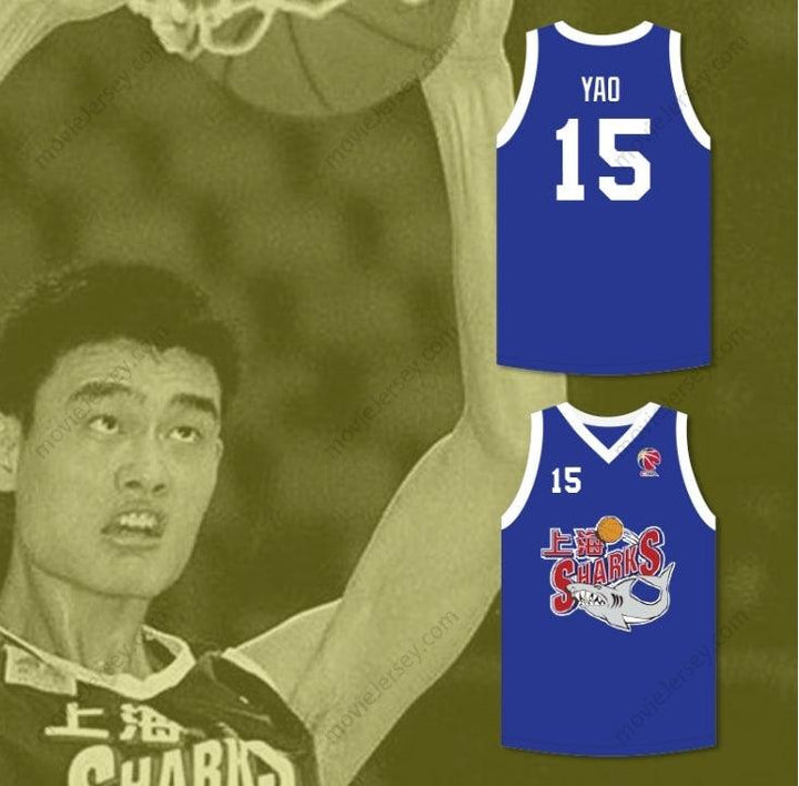 CUSTOM ANY Name Number YAO MING 15 SHANGHAI SHARKS CHINA BASKETBALL JERSEY WITH CBA PATCH Top Stitched S-6XL