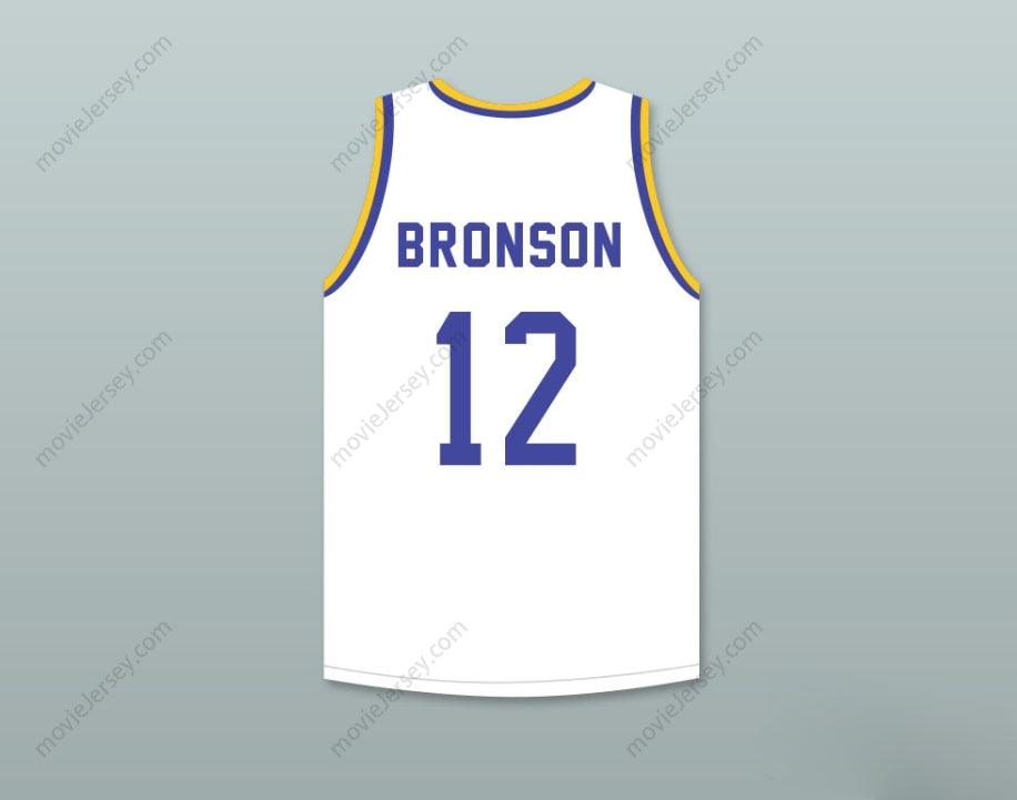 CUSTOM ANY Name Number ACTION BRONSON 12   WHITE BASKETBALL JERSEY WITH BLUE CHIPS PATCH Top Stitched S-6XL