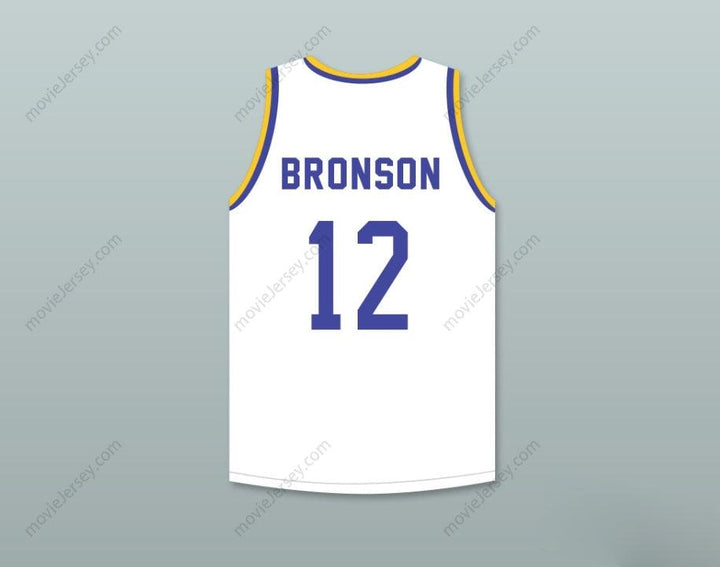 CUSTOM ANY Name Number ACTION BRONSON 12   WHITE BASKETBALL JERSEY WITH BLUE CHIPS PATCH Top Stitched S-6XL