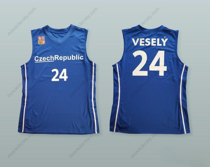 CUSTOM ANY Name Number JAN VESELY 24 CZECH REPUBLIC BASKETBALL JERSEY WITH PATCH Top Stitched S-6XL
