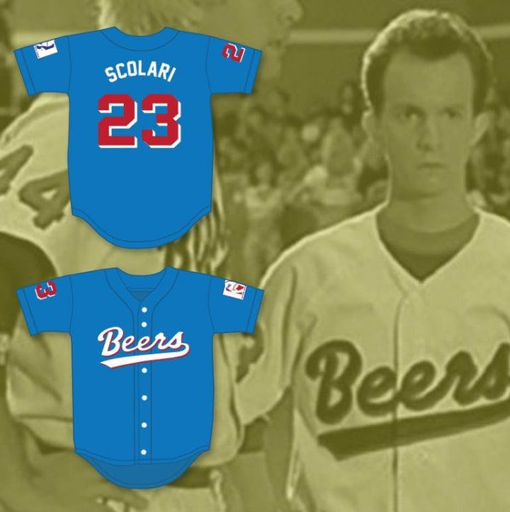 Custom Any Name Number KENNY SCOLARI 23  BEERS BASEKETBALL BLUE BASEBALL JERSEY Top Stitched S-6XL