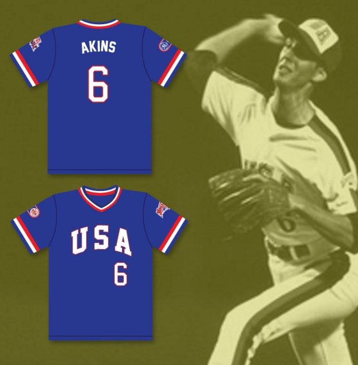 Custom Any Name Number SID AKINS 6 1984 USA TEAM BLUE BASEBALL JERSEY Top Stitched S-6XL