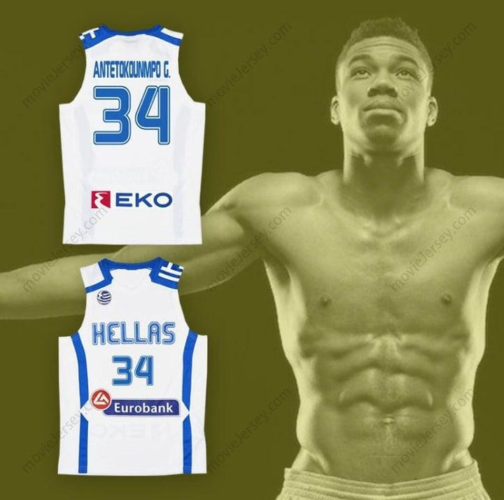CUSTOM ANY Name Number GIANNIS ANTETOKOUNMPO 34 GREECE WHITE BASKETBALL JERSEY Top Stitched S-6XL