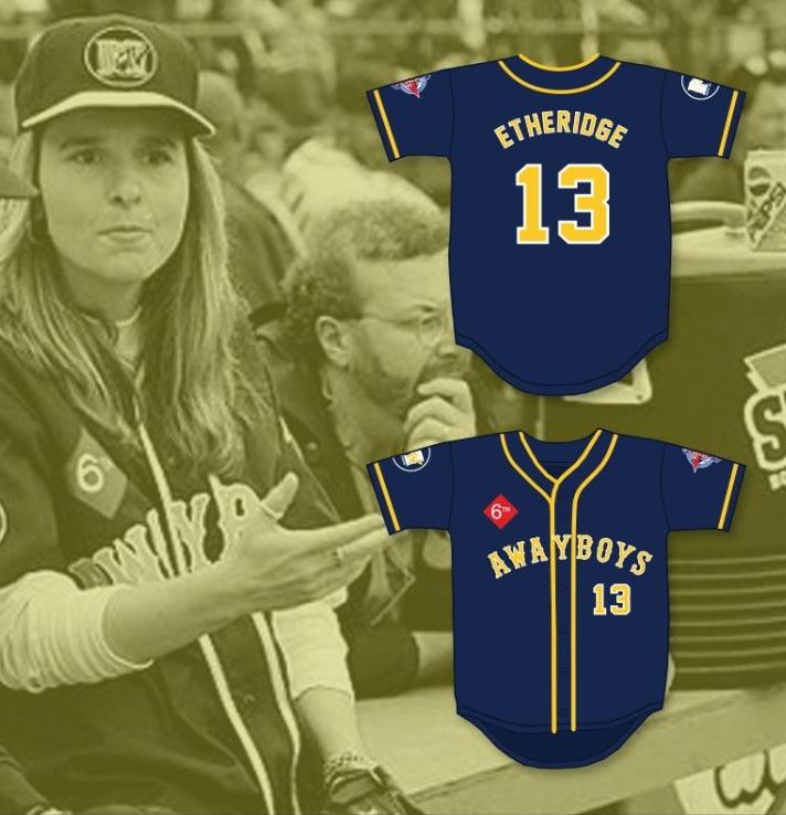 Custom Any Name Number MELISSA ETHERIDGE 13 AWAYBOYS BASEBALL JERSEY 6TH ANNUAL ROCK N' JOCK SOFTBALL CHALLENGE 1995 Top Stitched S-6XL