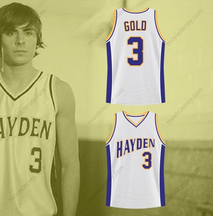 CUSTOM ANY Name Number ZAC EFRON MARK GOLD HAYDEN HIGH SCHOOL BASKETBALL JERSEY Top Stitched S-6XL